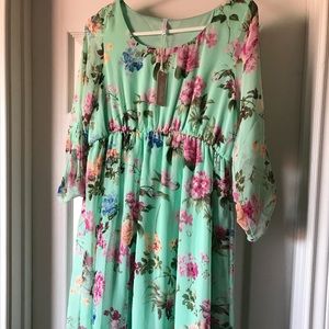 Pink Blush Mint Floral Chiffon Maternity Dress